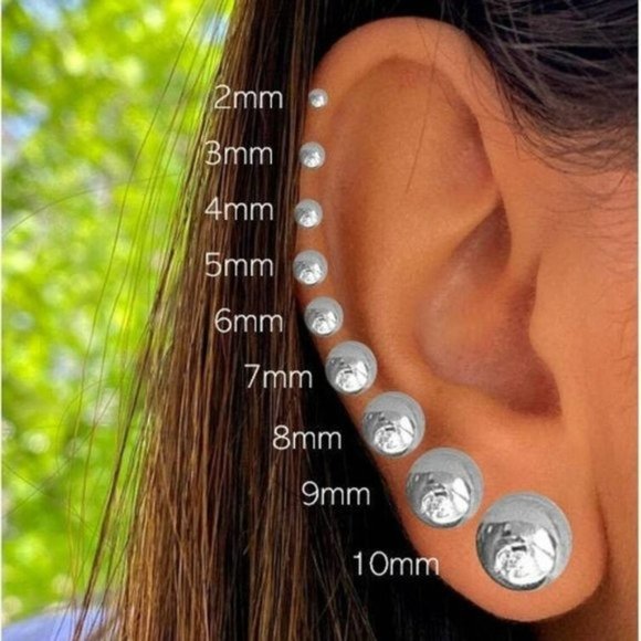 Authentic Solid 14K White Gold Ball Push Back Earrings Size...